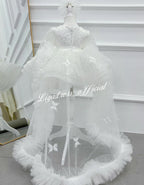 Lace Butterfly Sequined Trailing Birthday Dress with Tiara | KLFFIGID