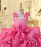Girls Pearl Rose Sleeveless First Birthday Princess Dress | KLFFIGID
