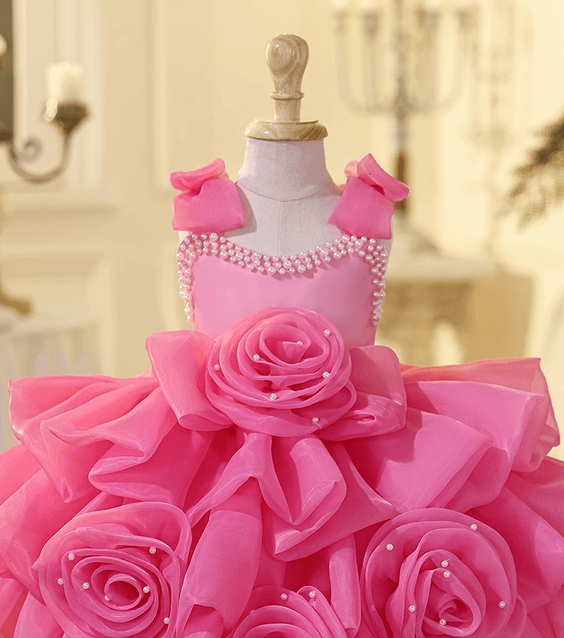 Girls Pearl Rose Sleeveless First Birthday Princess Dress | KLFFIGID