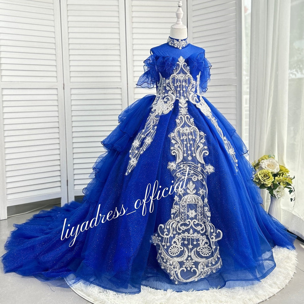 New Pink Lace Embroidered Fluffy Fashion Stage Performance Flower Girl Wedding Girls' Evening Dress