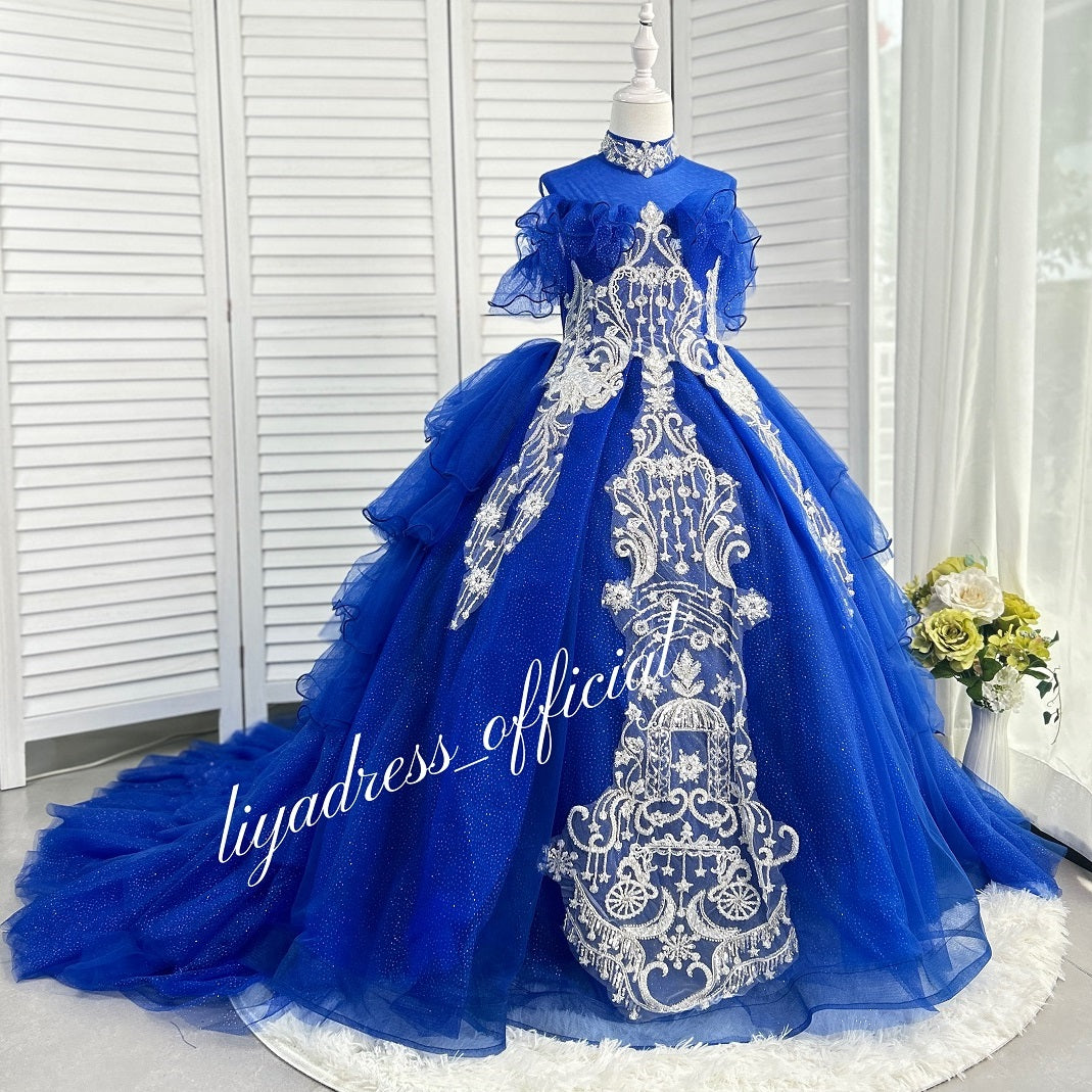 New Pink Lace Embroidered Fluffy Fashion Stage Performance Flower Girl Wedding Girls' Evening Dress