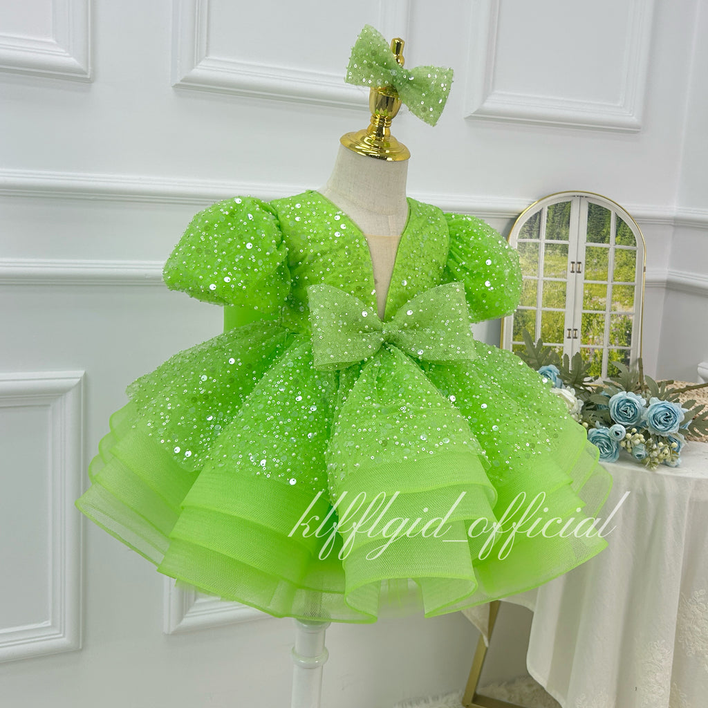 girl formal dress Sparkly short-sleeve princess gown for kids｜KLFFIGID