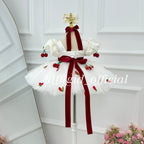 1st Birthday & Party Cute Cherry Dress White Princess Gown | KLFFLGID