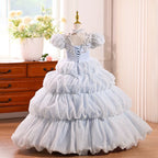 Puff sleeve dress, birthday party dress, pageant dress, wedding girl dress
