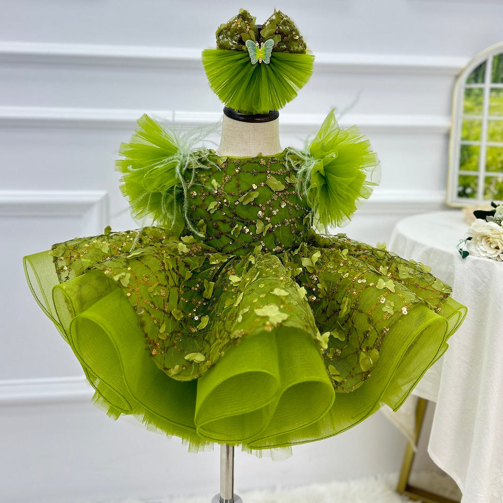 Sleeveless Butterfly Dreamy Princess Puff Flower Girl Dress | KLFFIGID