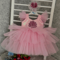 Flutter Sleeve Sequined Shell Baby Birthday Princess Dress | KLFFIGID