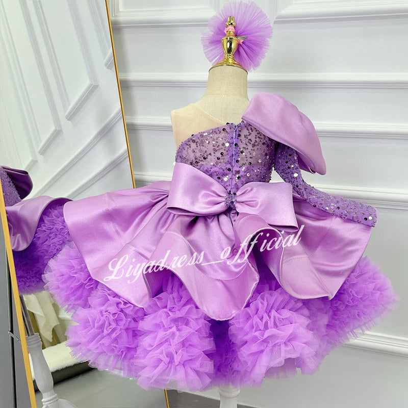 One-Shoulder Mesh Fluffy Stage Performance Dress for Girls | KLFFIGID