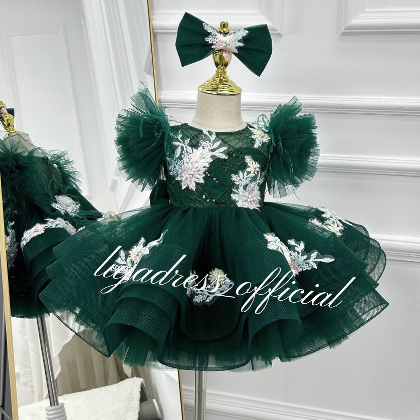 Girls Embroidered Flower Princess Dress Feather Sleeve Party Dress | KLFFIGID