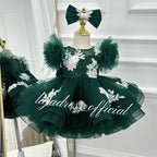 Girls Embroidered Flower Princess Dress Feather Sleeve Party Dress | KLFFIGID