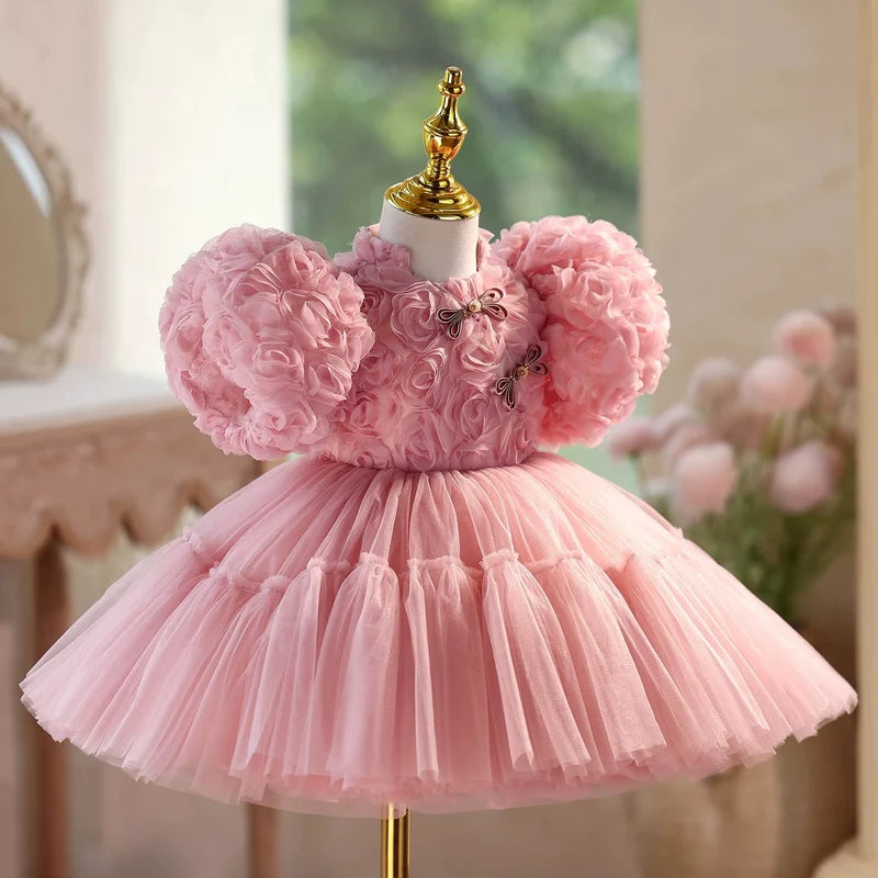 Baby Birthday Dress Wedding Flower Girl Dress 3D Floral Pageant Gown｜KLFFIGID