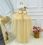 Luxury Gold Sequin Pageant Gown asymmetrical Prom Dress | KLFFLGID