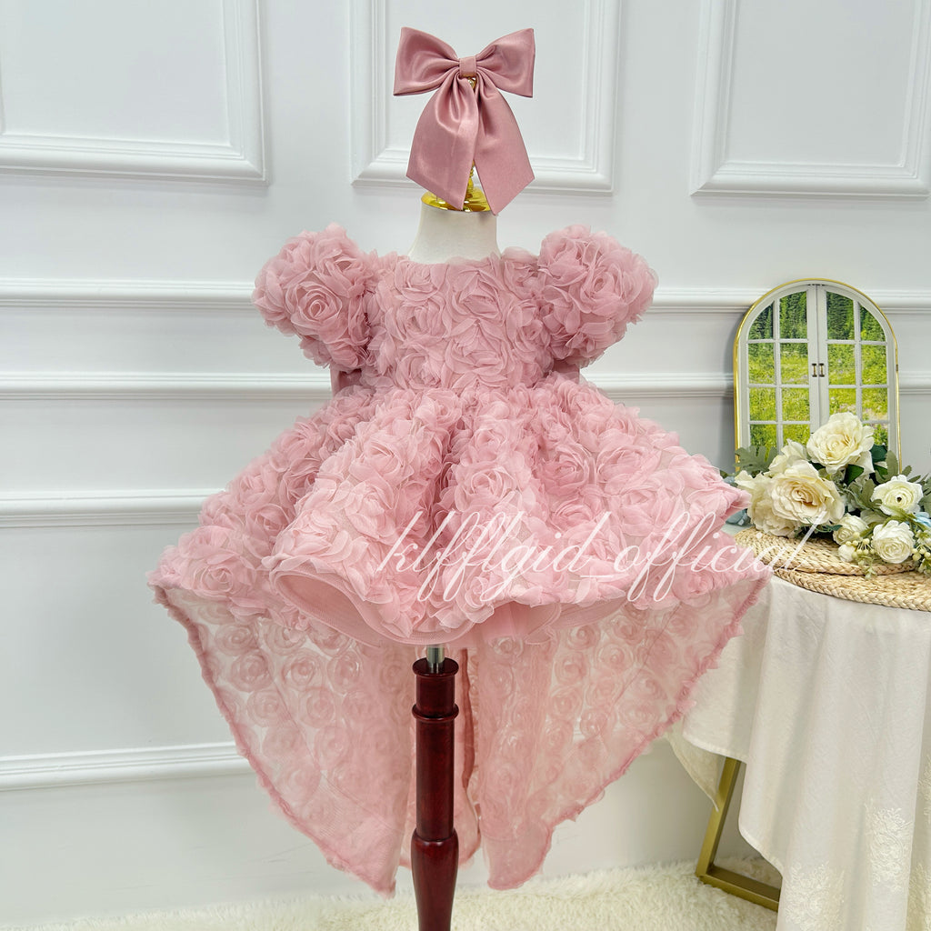 Rose Adorned Short Sleeve Princess Dress for Baby Girls | KLFFIGID