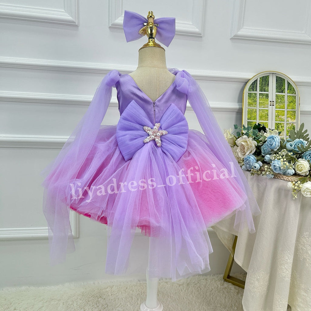 Girls Starfish Ocean Theme Blue Pink Ombre Party Dress | KLFFIGID
