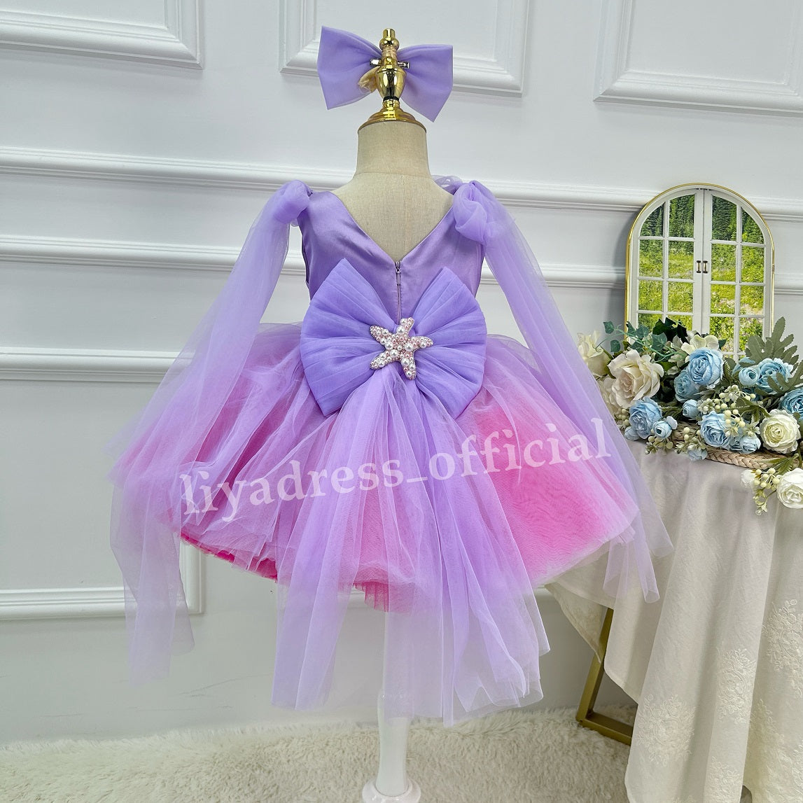 Girls Starfish Ocean Theme Blue Pink Ombre Party Dress | KLFFIGID