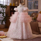Wedding dress flower girl birthday party fluffy short sleeve sequin girl princess dress