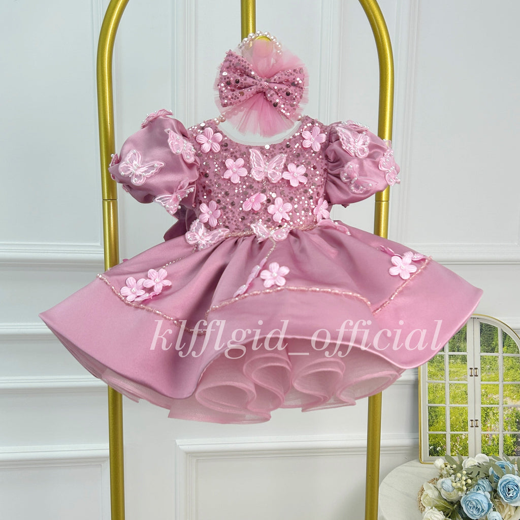 Luxury Large Bow Girls Couture & First Birthday Dress | KLFFLGID