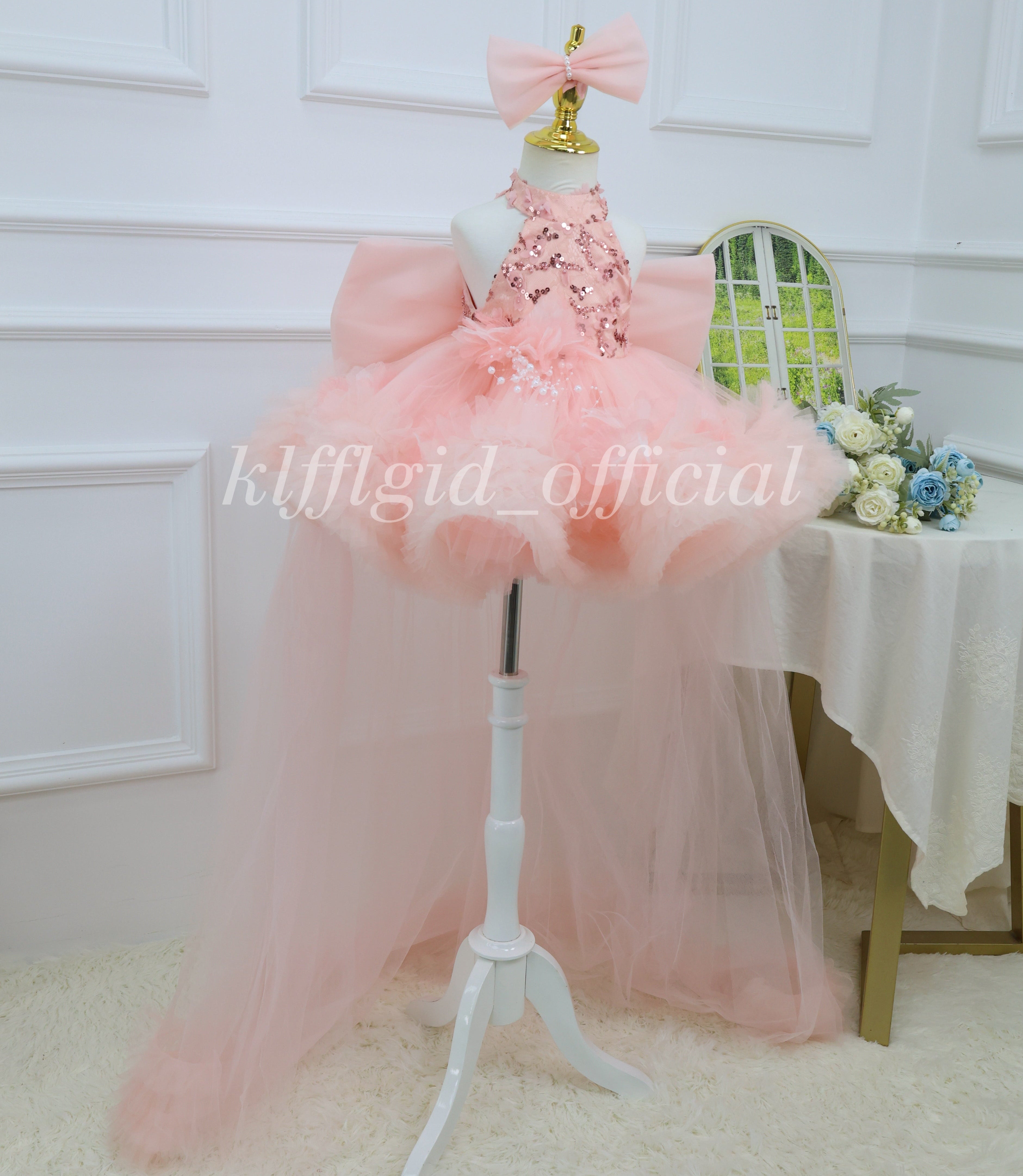 Baby Birthday Dress Gorgeous Flower Girl Dress Toddler Layered Tulle Skirt | KLFFIGID