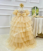 Elegant Flower Girl 1st Birthday Dress with Train | KLFFIGID