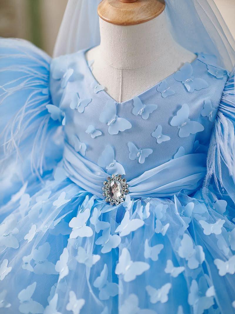 Girls Dreamy Butterfly Blue Tulle Fairy Party Dress | KLFFIGID