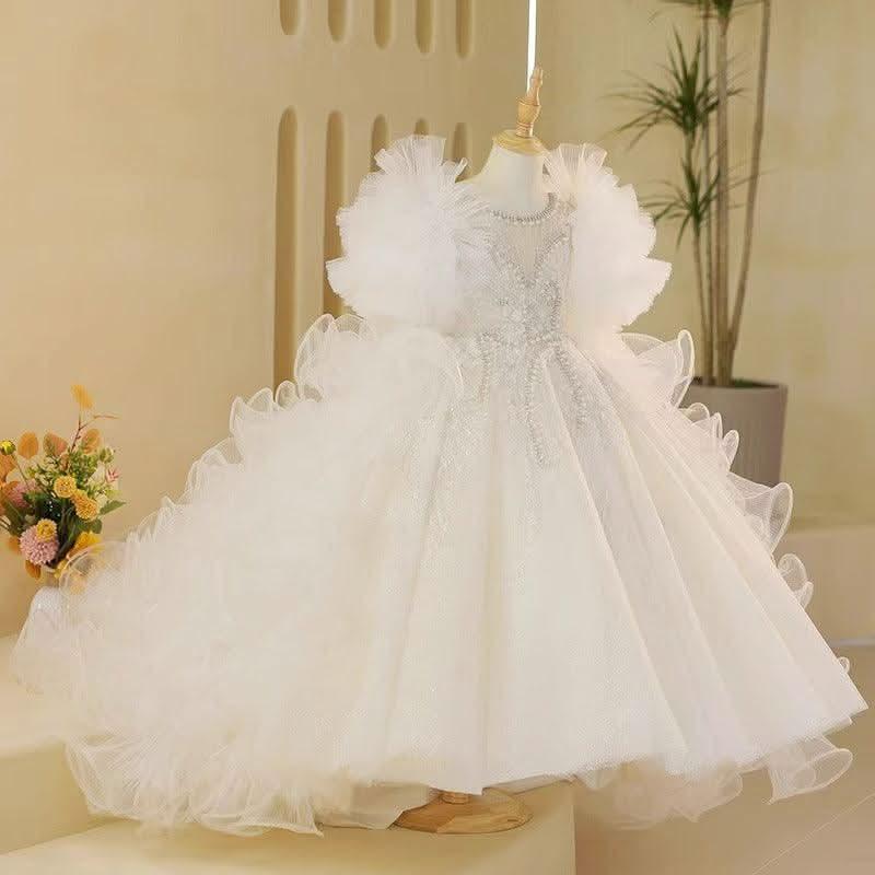 Fairy-like White Flower Girl Dress Luxurious Train Princess Dress