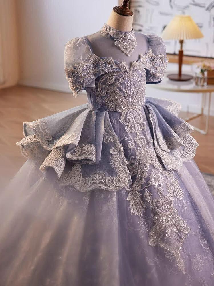 Elegant Princess Lace Dress Exquisite Embroidered Girl's Gown