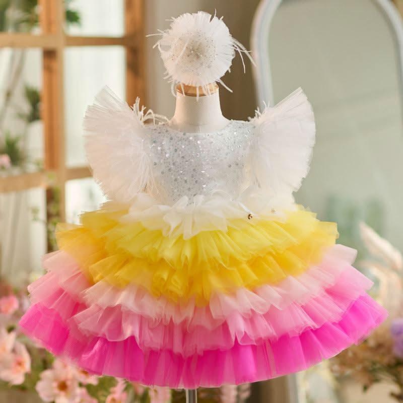 Dreamy Rainbow Princess Dress Colorful Layered Tulle Puff Dress | KLIFFIGID