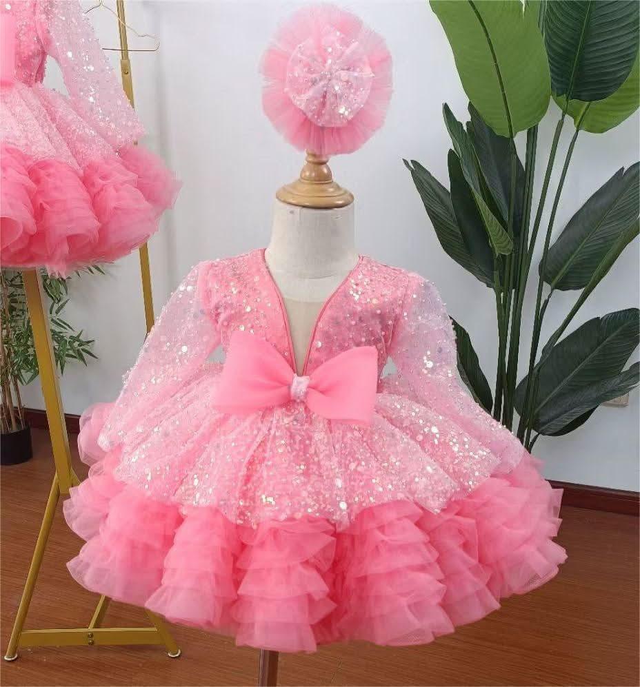 Long Sleeve Sequined Purple Princess Party Dress | KLFFIGID