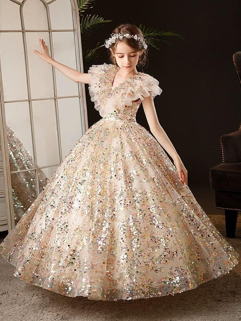 Girls Fairy Dream Multicolor Sequin Long Princess Gown | KLFFIGID