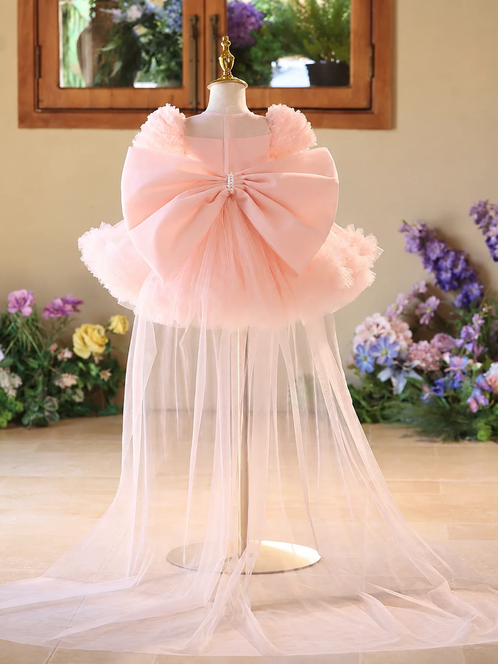Pink Party Dress Girls Baby Birthday Dress Elegant Tulle Train Skirt｜KLFFIGID