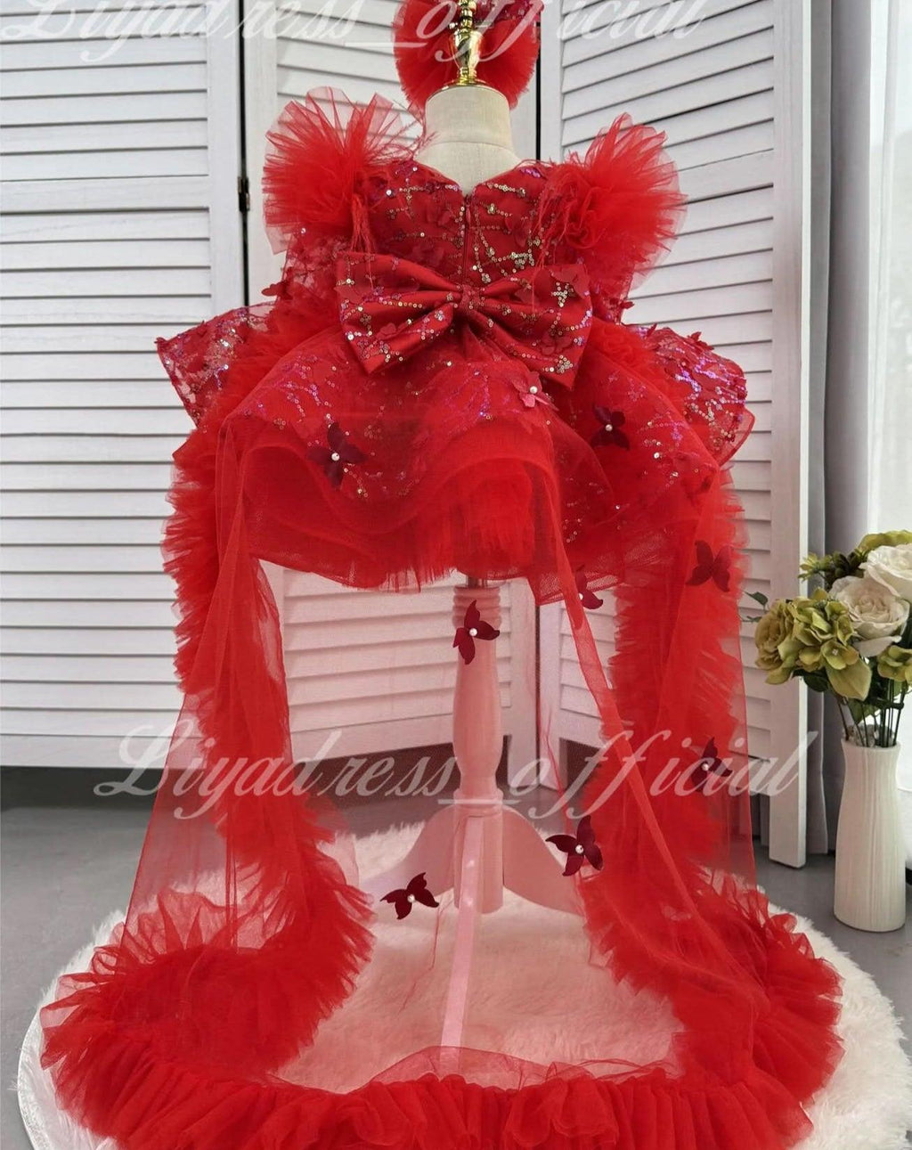 Butterfly Fluffy Princess Dress Long Sleeve Christmas & Birthday Outfit | KLFFIGID
