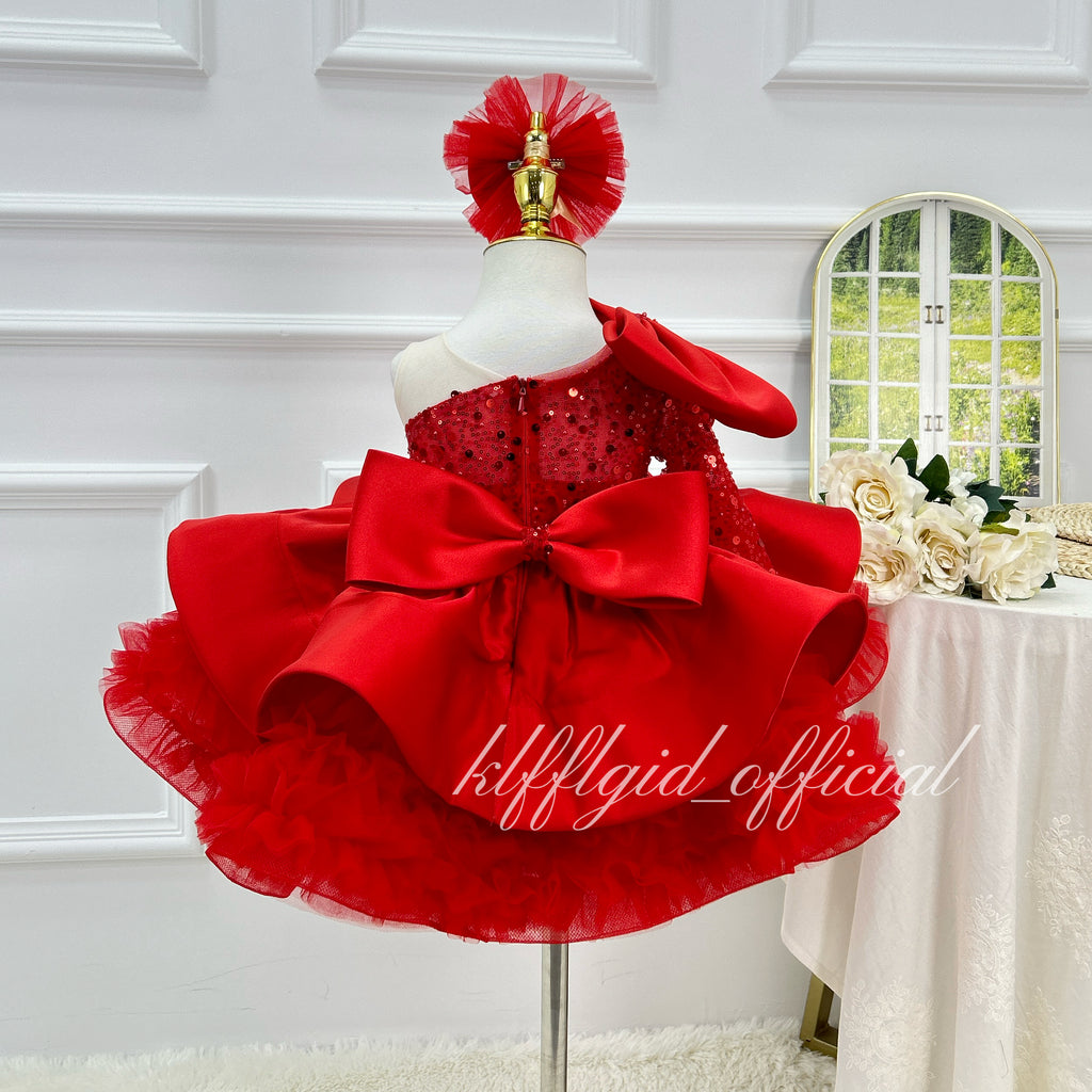 Fashion Baby Birthday Dress Glamorous one-shoulder pageant gown | KLFFLGID