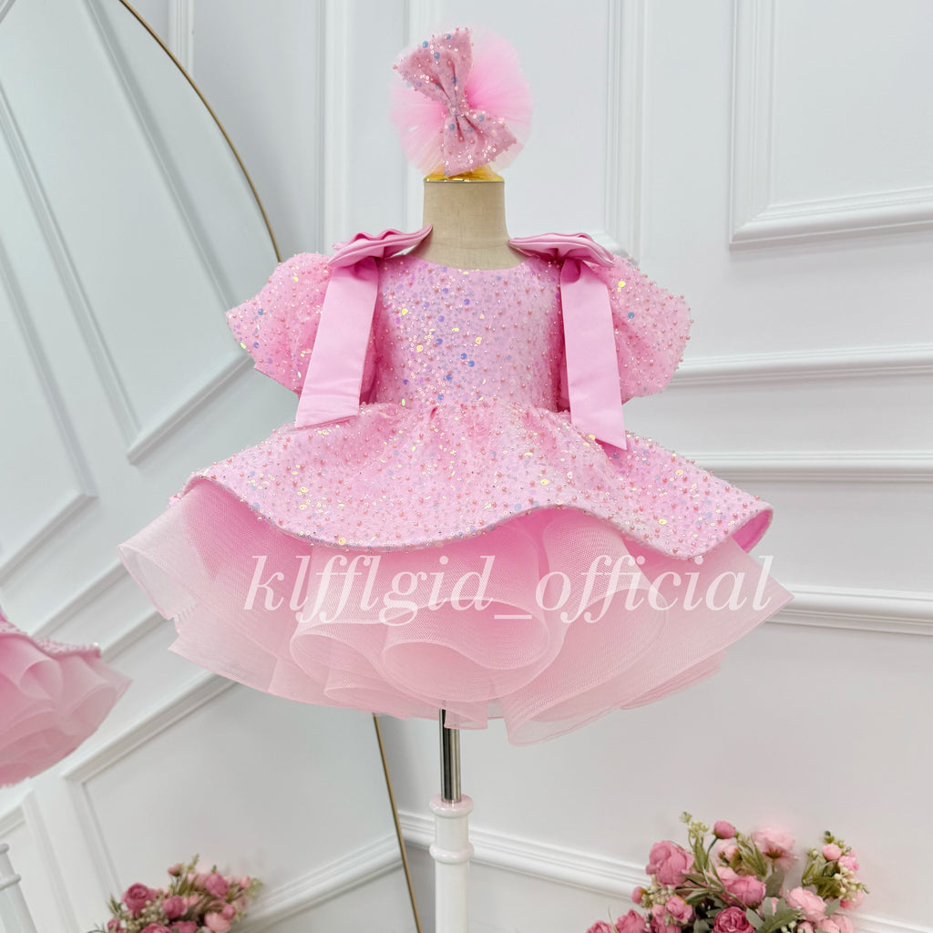 Stylish Party Dress with a Large Bow Sequin birthday dress for girls | KLFFLGID