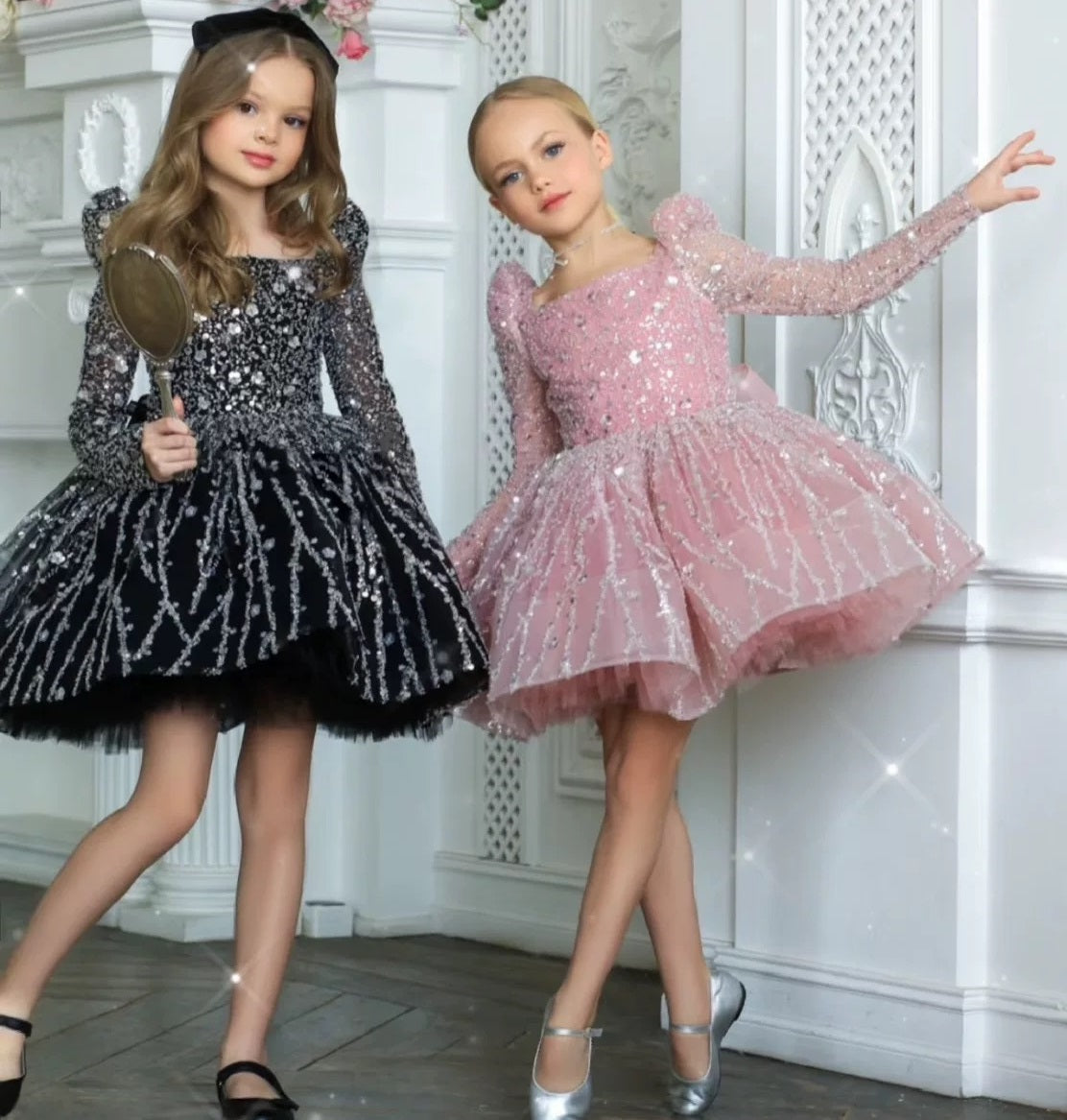Girls Long Sleeve Sequin Princess Party Dress | KLFFIGID