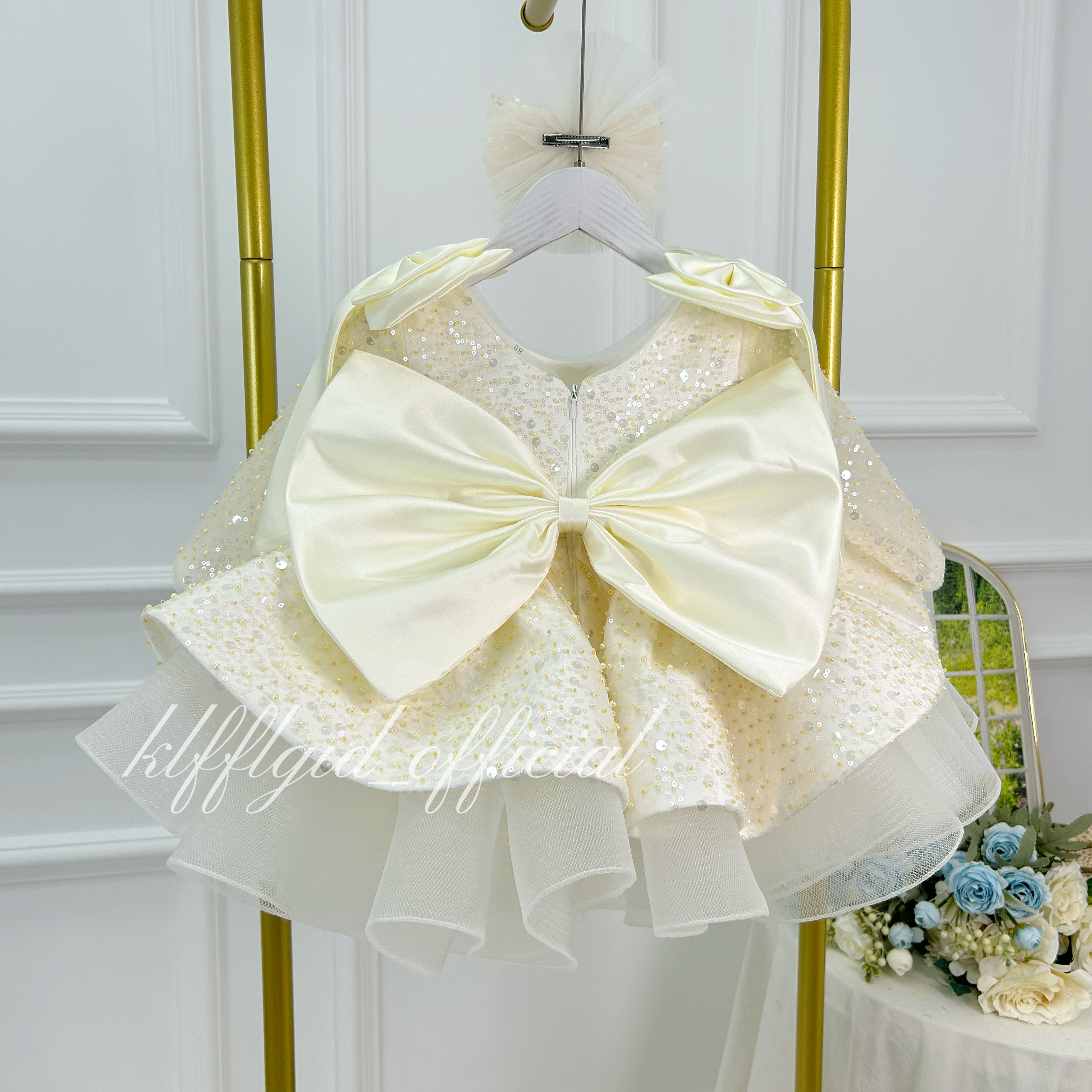 Toddler Girls Sequin Bow Long Sleeve Tulle Princess Birthday Party Dress | KLFFLGID