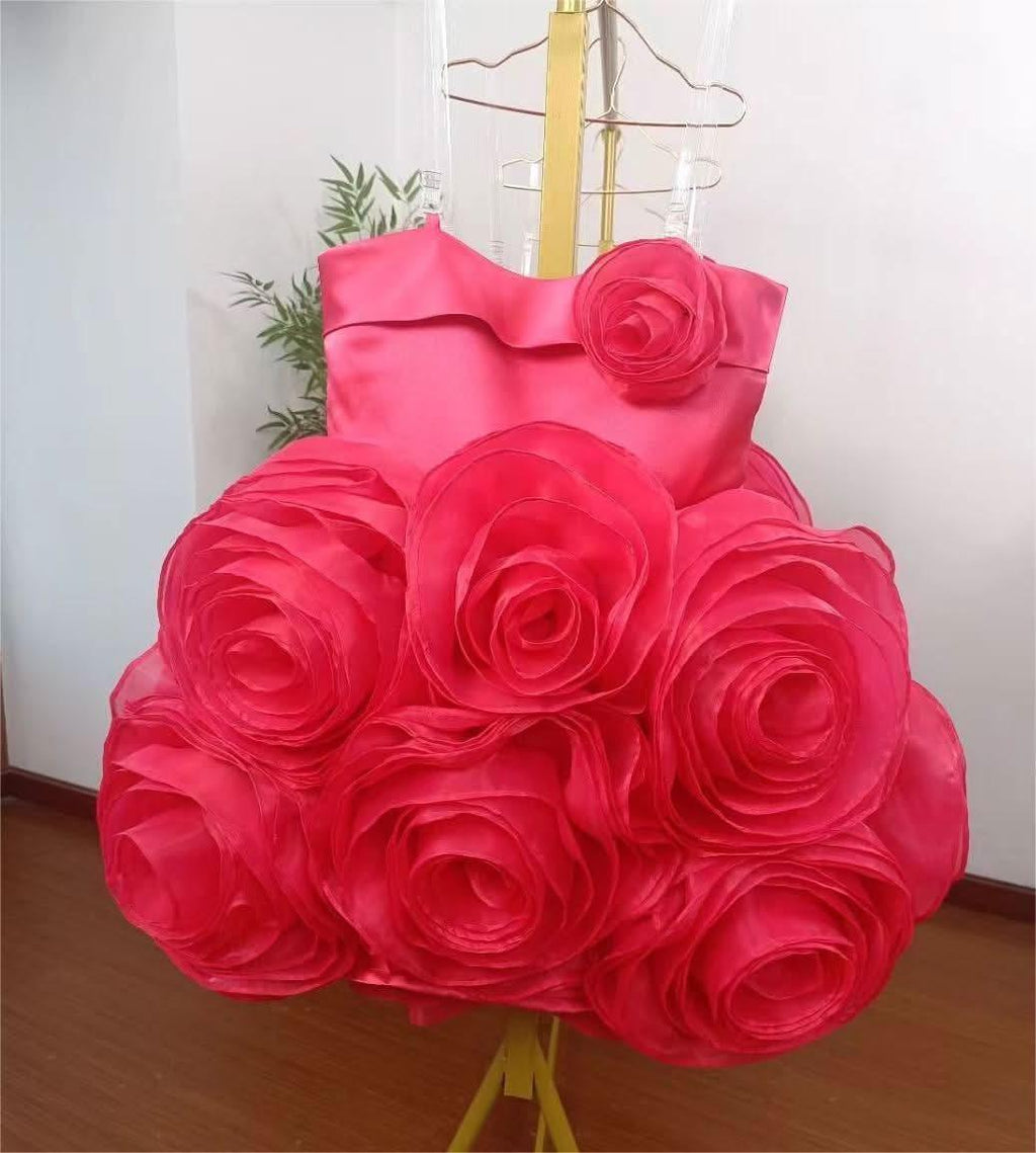 Hand-made Fuchsia Rose Flower Girl Dress for Weddings | KLFFIGID