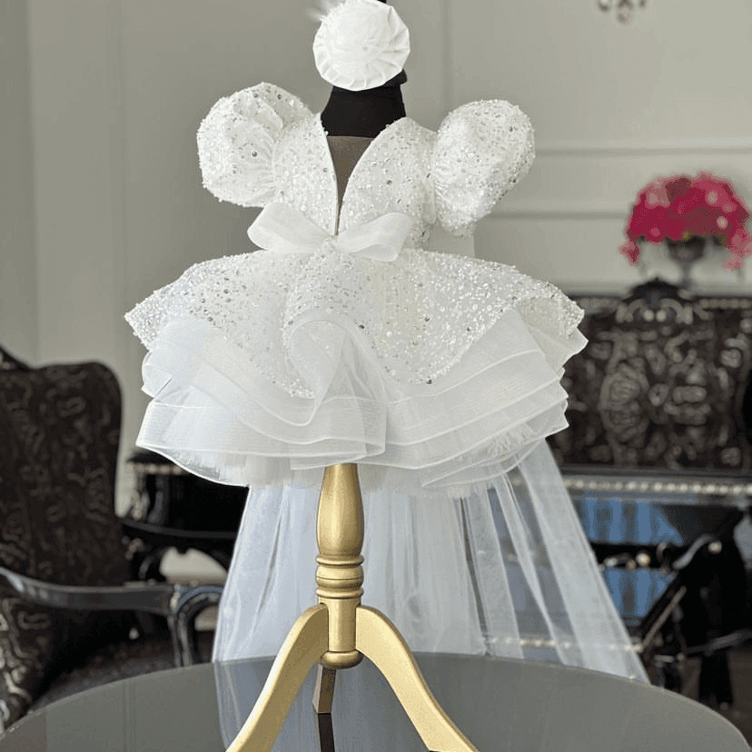 Girls Sequin Puff Sleeve Tail Birthday Party Dress | KLFFIGID