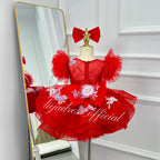 Girls Embroidered Flower Princess Dress Feather Sleeve Party Dress | KLFFIGID