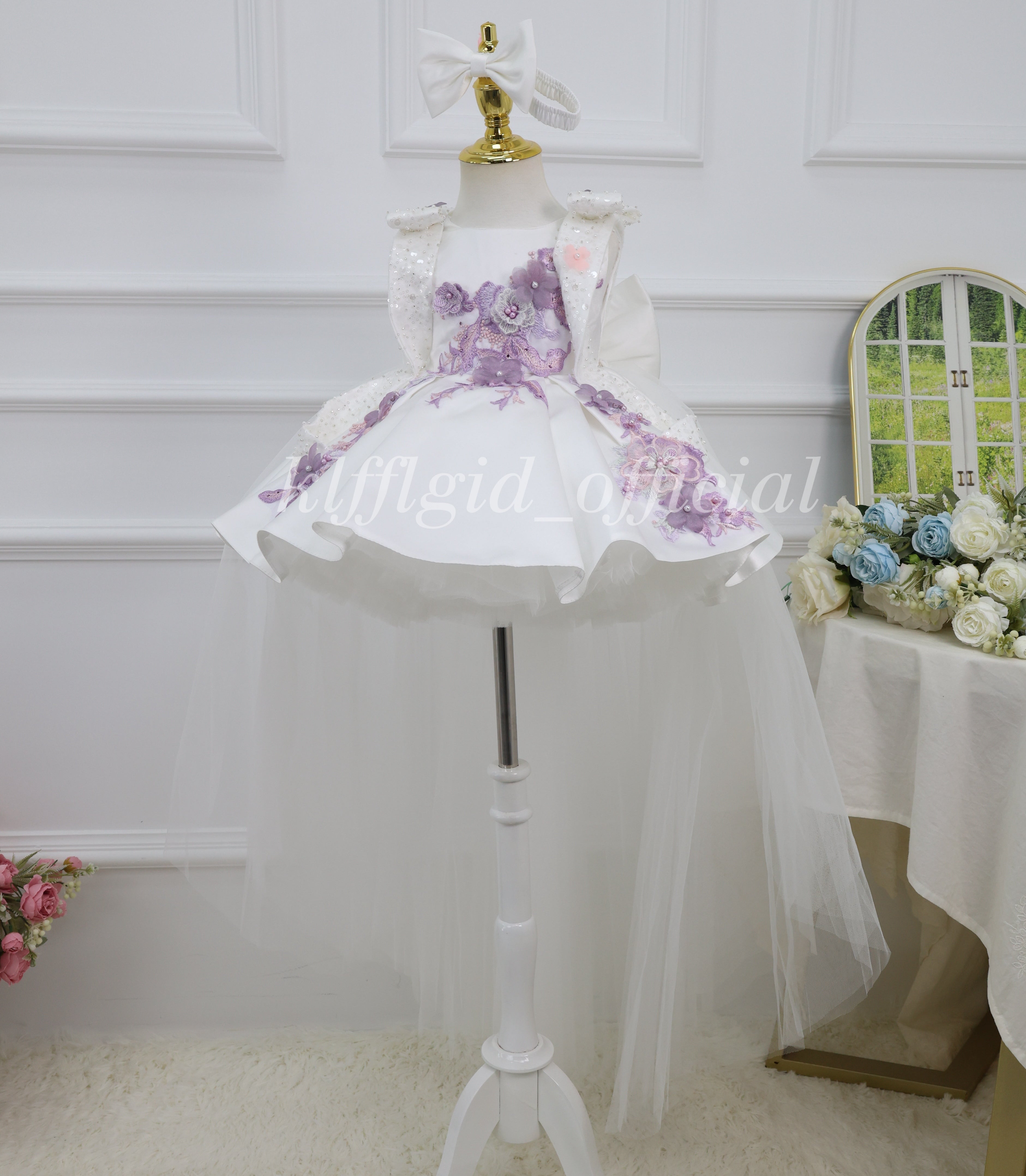 Luxury Baby First Birthday Flower Girl Dress with Train | KLFFLGID