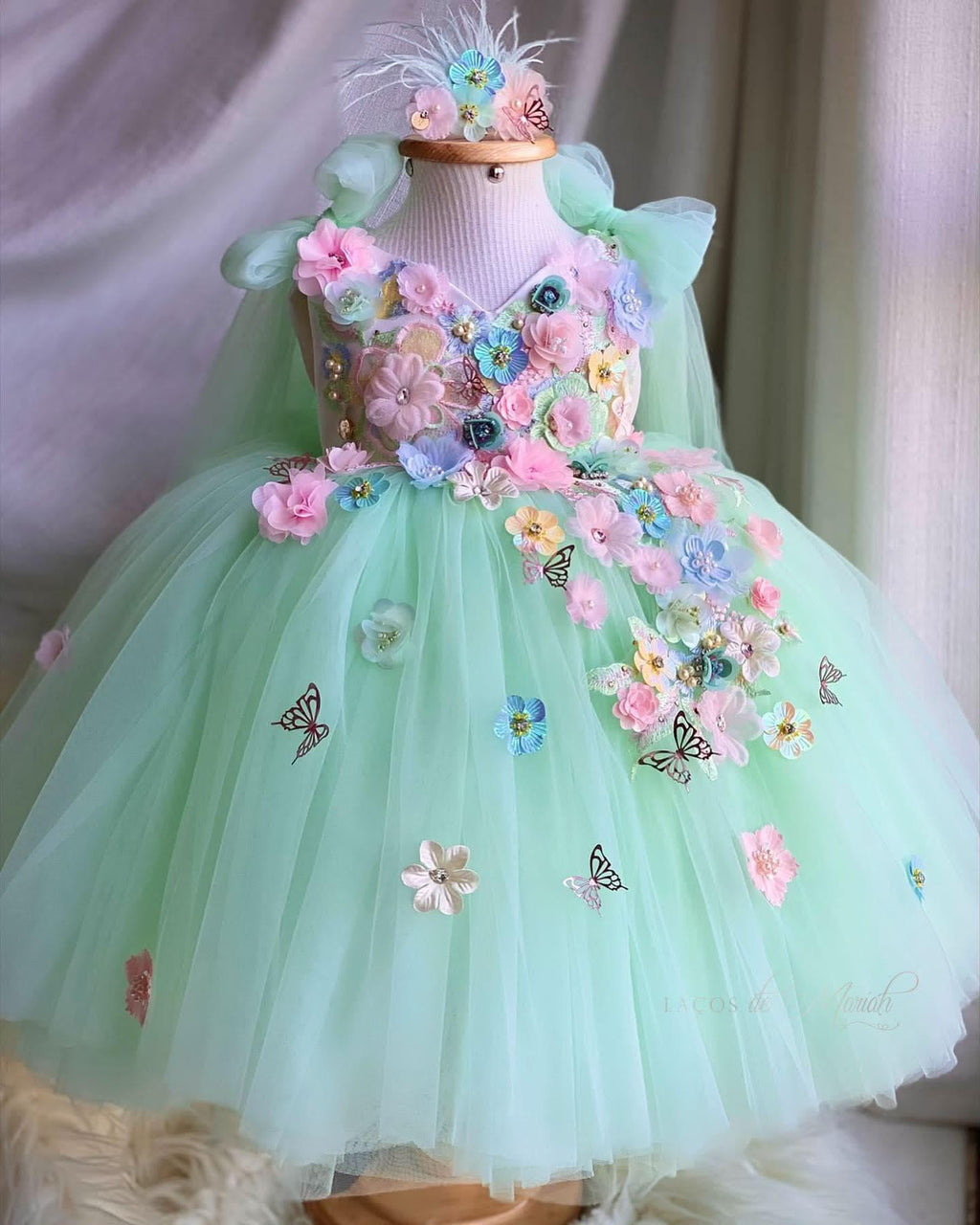Custom Floral Embroidered Baby Girl Tutu Princess Dress | KLFFIGID