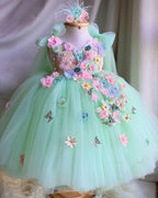 Custom Floral Embroidered Baby Girl Tutu Princess Dress | KLFFIGID