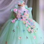 Custom Floral Embroidered Baby Girl Tutu Princess Dress | KLFFIGID