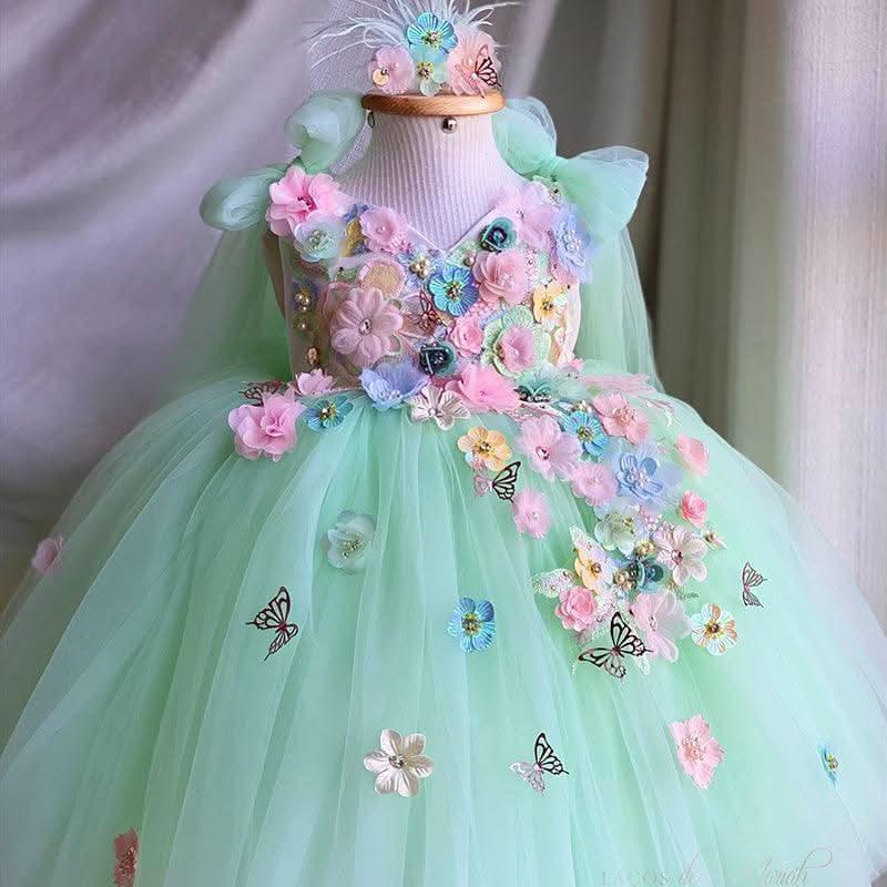 Custom Floral Embroidered Baby Girl Tutu Princess Dress | KLFFIGID