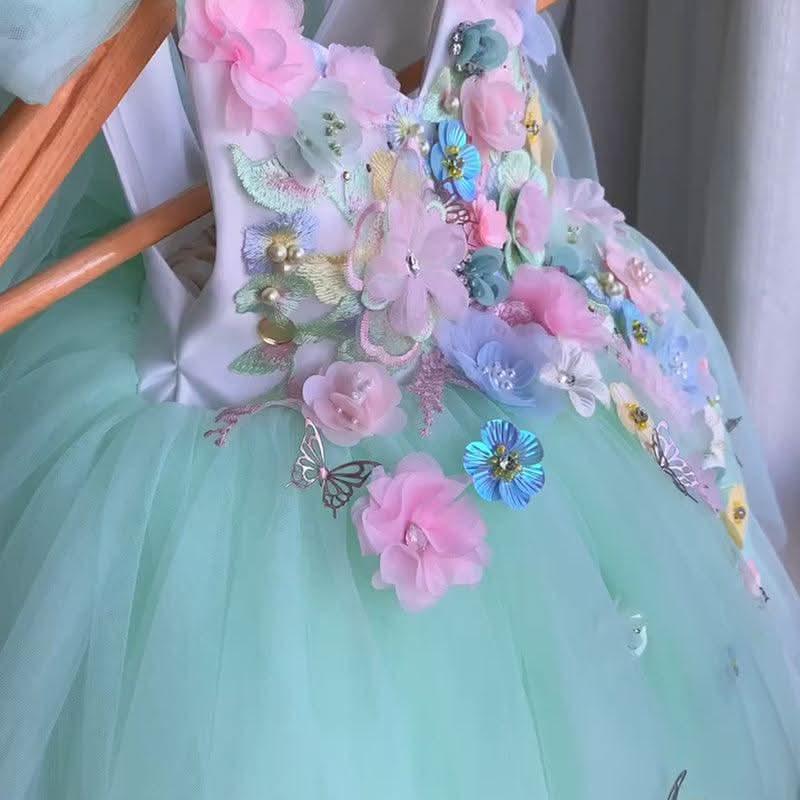 Custom Floral Embroidered Baby Girl Tutu Princess Dress | KLFFIGID