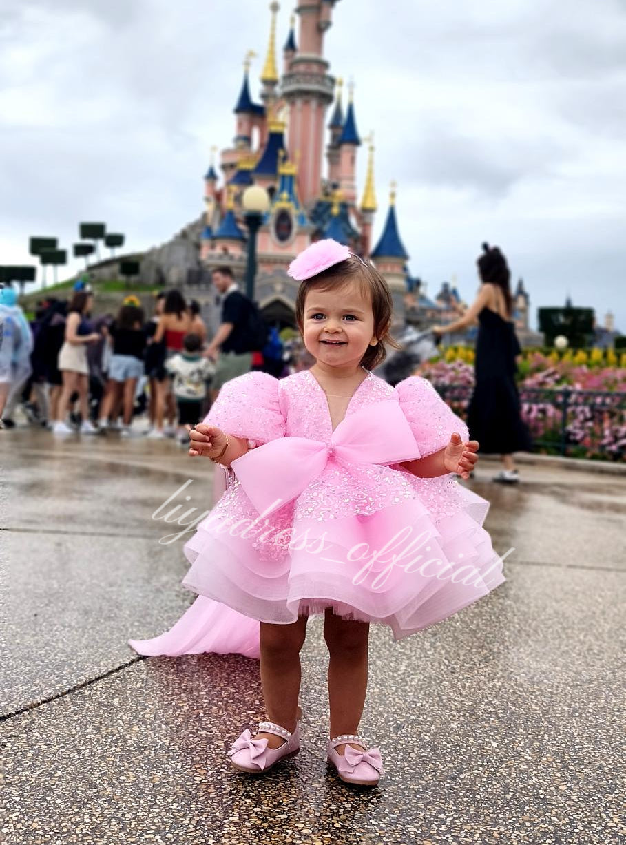 Baby Puff Sleeve Fluffy Tail 1st Birthday Party Princess Dress | KLFFIGID
