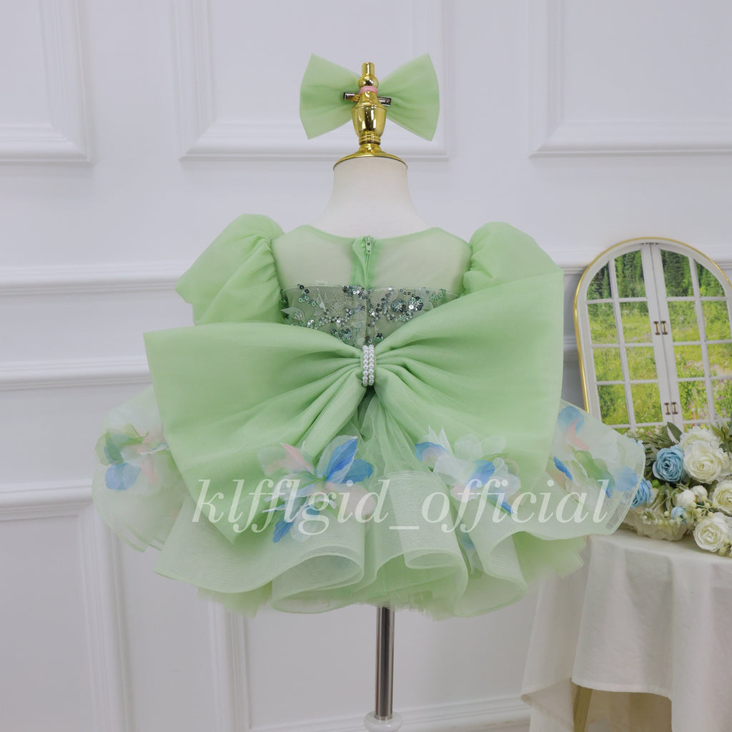 Floral Party Dress for Girls Green baby birthday dress | KLFFLGID