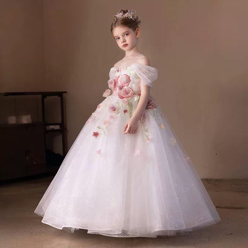 Mesh flower long skirt elegant party flower high-end girl princess skirt