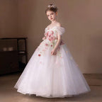 Mesh flower long skirt elegant party flower high-end girl princess skirt