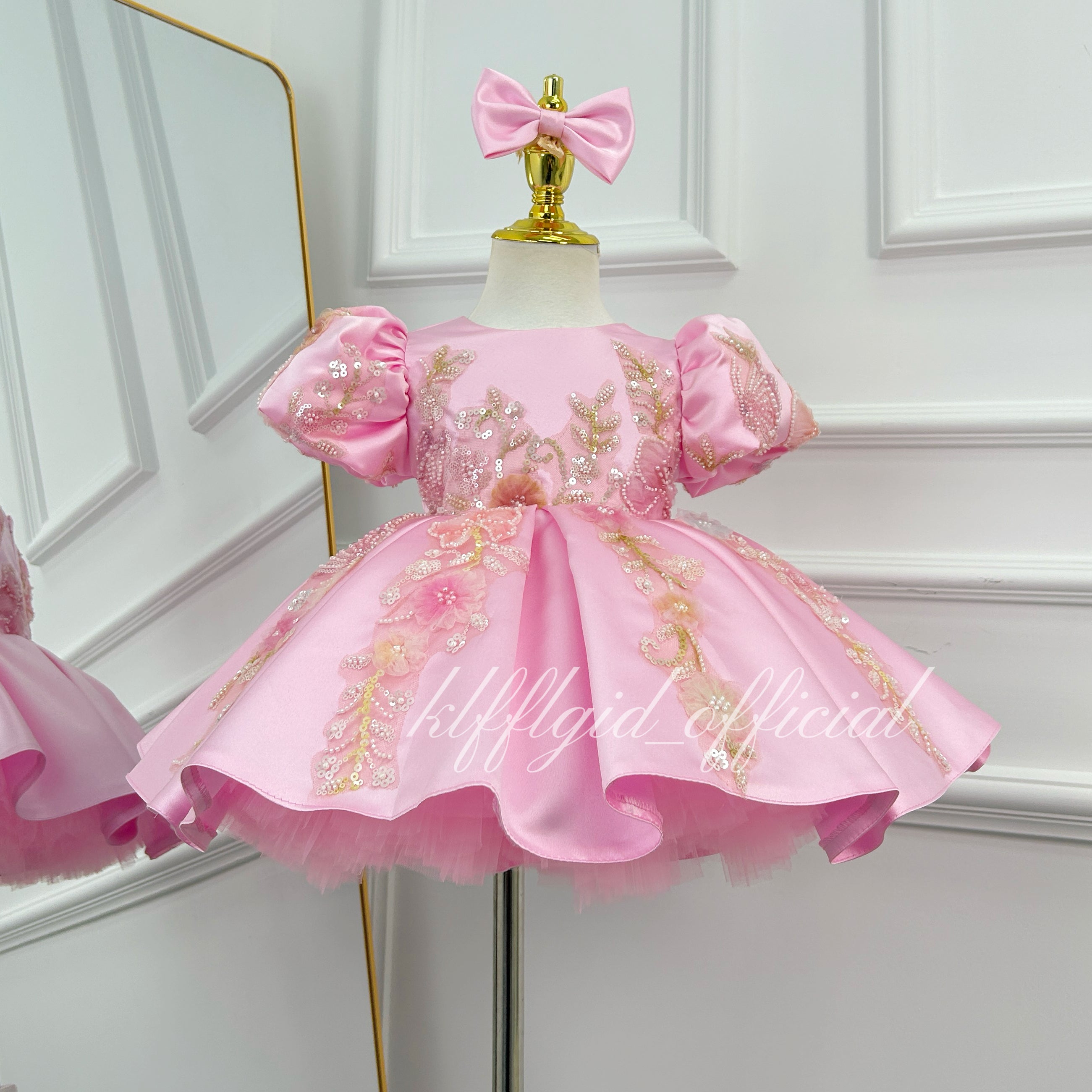 Girls Sequin Tulle Princess Dress 3D Floral Flower Girl Dress Baby's birthday outfit | KLFFIGID