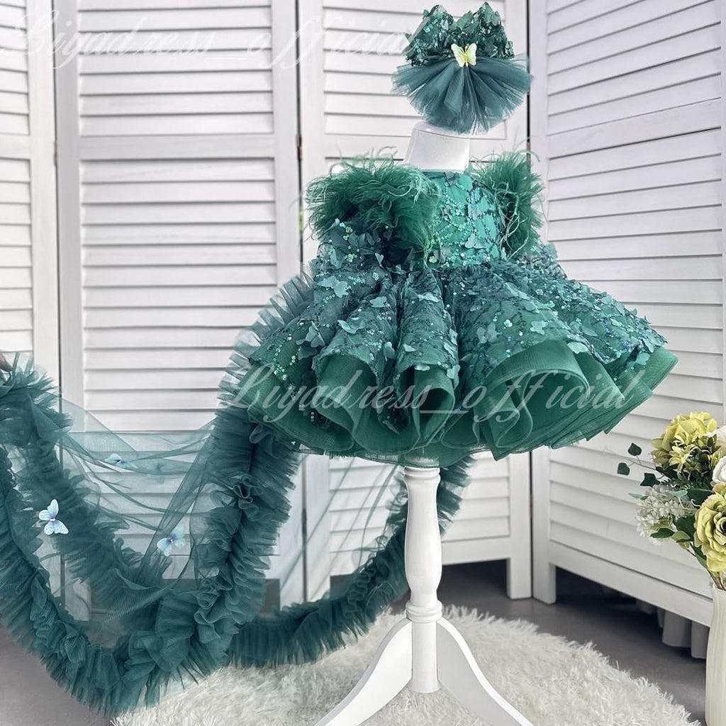 Butterfly Fluffy Princess Dress Long Sleeve Christmas & Birthday Outfit | KLFFIGID