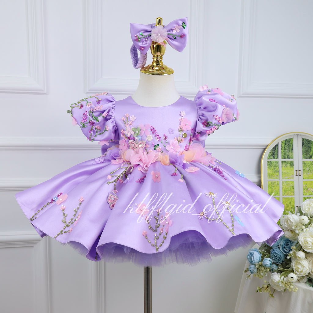 3D Floral Party Dress Baby Birthday Dress Elegant pageant gown｜KLFFIGID
